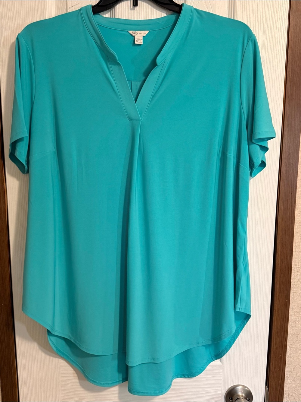 Cato Teal V-Neck Short Sleeve Blouse